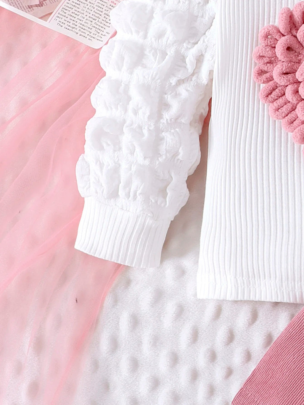 2PCS Winter New Style For 0-3 Year Old Girls, Comfortable Sweet And Cute Bubble Sleeves, Love Chapter Top + Pink Short Skirt Set Econic Blanks