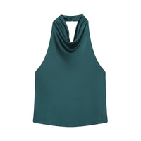 MUJER 2026 Halter Tops for Women Black Satin Backless Top Female Pink Summer Beach Top Woman off Shoulder Camisole Top Women Quick Pick Grocers