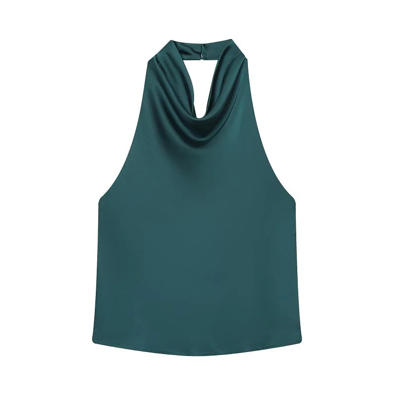 MUJER 2026 Halter Tops for Women Black Satin Backless Top Female Pink Summer Beach Top Woman off Shoulder Camisole Top Women Quick Pick Grocers