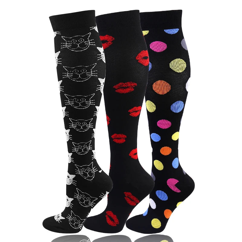 58 Styles 3 Pairs/Pack Compression Socks Knee High 30MmHg  Women Men Sports Socks Edema Diabetes Varicose Veins Running Socks Quick Pick Grocers