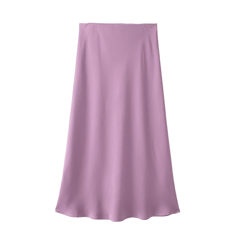 Willshela 2024 Black Satin Skirt Woman High Waist Elegant Long Skirts For Women Fashion Summer Midi Skirt Office Women's Skirts Quick Pick Grocers