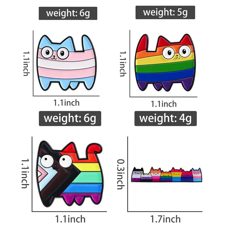 LGBT Pride Rainbow Striped Cat Brooch Enamel Pins Cute Cartoon Big Eye Kitten Brooch Lapel Badge Animal Jewelry Gift for Friends Quick Pick Grocers