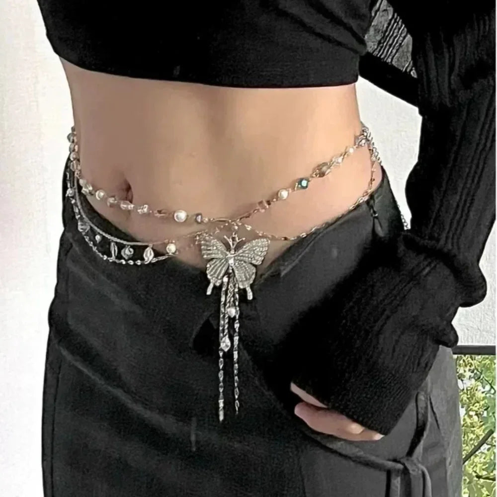 New Butterfly Tassel Waist Chain Y2K Trendy Bohemian Belt Summer Beach Accessories Vintage Flower Bohemian Belt Quick Pick Grocers