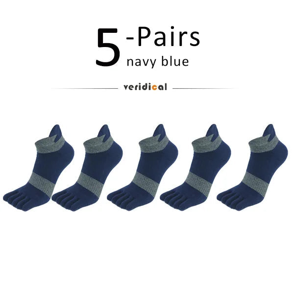 5 Pairs Five Finger Ankle Sport Socks Cotton Mens Striped Mesh Breathable Shaping Anti Friction No Show Socks With Toes EUR39-46 Quick Pick Grocers