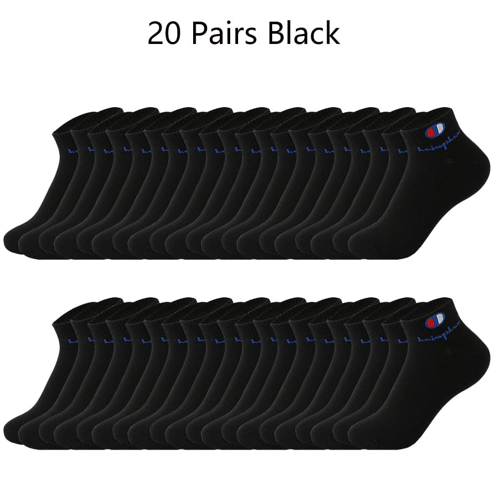 5/10/20 Pairs Men Ankle Socks Cotton Brand Classic Fashion Black White Socks Breathable Mesh Athletic Sports Socks for Summer Quick Pick Grocers
