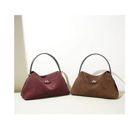 2026 Autumn Winter All-match Bowling Tote All-match Matte Suede Cowhide Leather Women Shoulder Bag Coffee Purple Noble Handbag Quick Pick Grocers