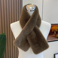 Women Winter Warm Thicken Cross Collar Scarf Solid Color Faux Rabbit Fur Cold Proof Scarves Fashion Soft Furry Neck Warmer Quick Pick Grocers