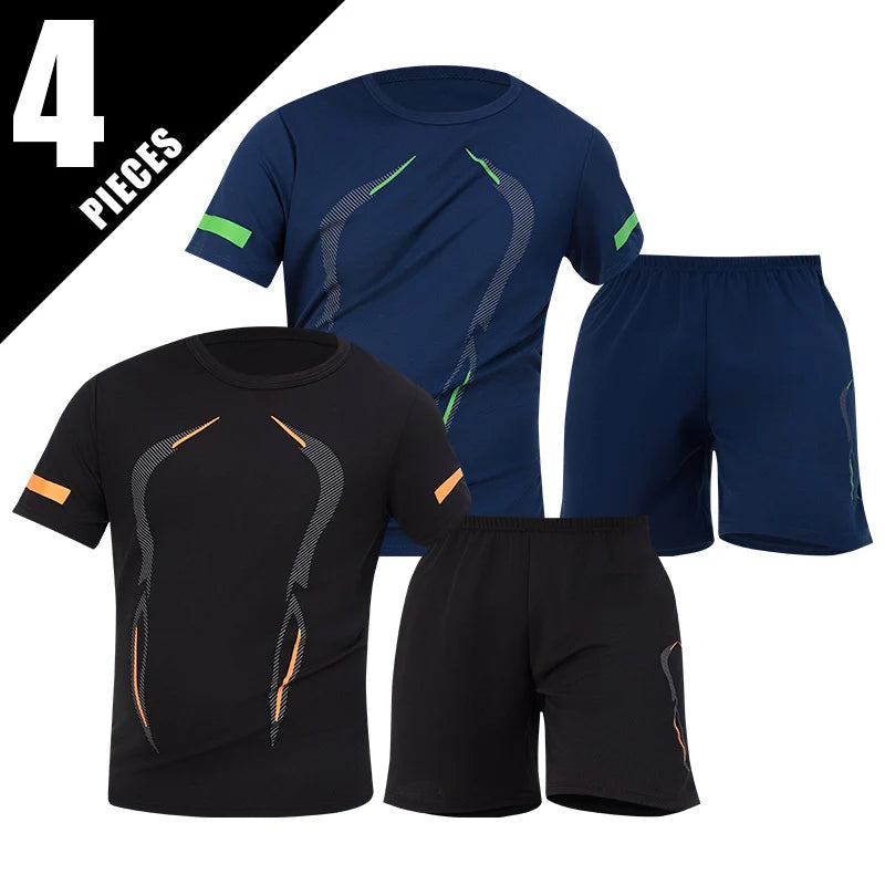 2/4/6 Pcs Plus Size Men's Quick-drying Short-sleeved Shorts Suit Men's Leisure Sports Running Fitness T-shirt Joker Shorts Teen Quick Pick Grocers