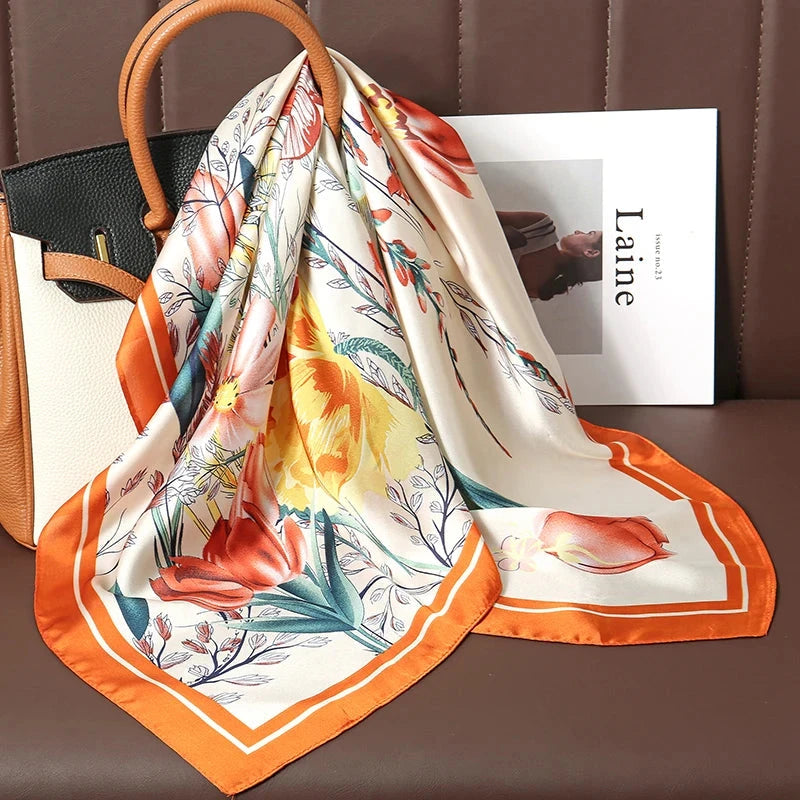 Luxury Print Satin Silk Square Scarf for Women Shawl Hijab Neckerchief Female Hair Ribbon Headband Fashion Wrap Bandana 2023 New Econic Blanks