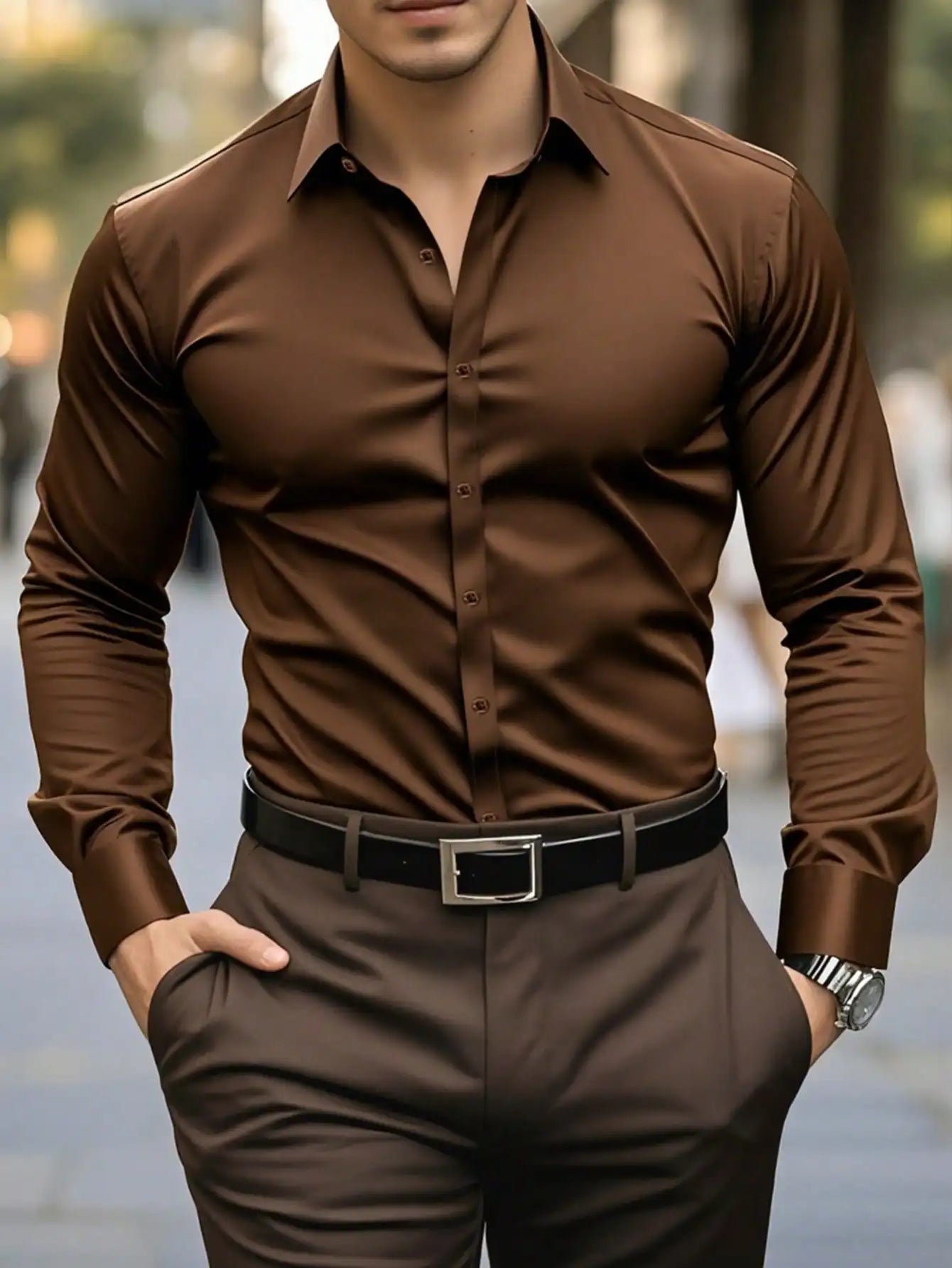 Men's Solid Red Long Sleeve Formal Dress Shirt for Business Office Wear Quick Pick Grocers