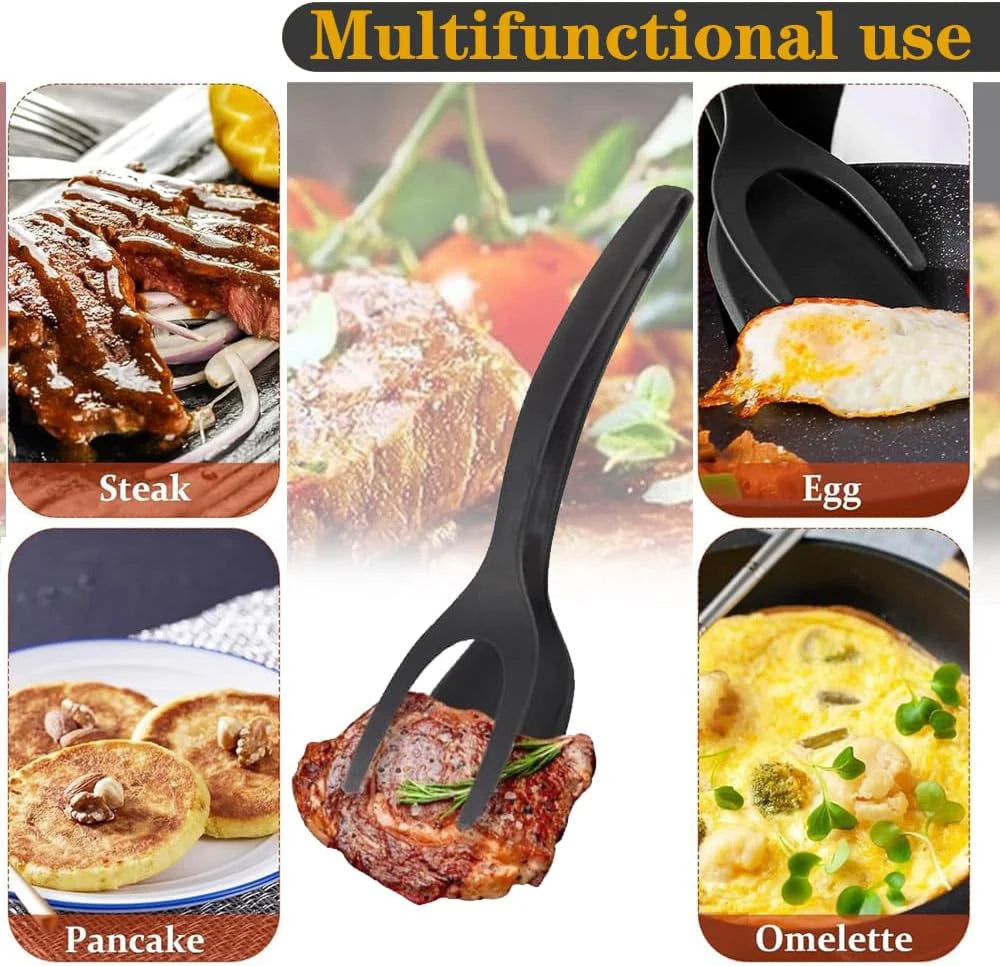 New 2 in 1 Grip Flip Spatula Tongs Egg Flipper Spatula Nylon Non Stick Coating Pancake Fish French Toast Omelet Making Tool Econic Blanks