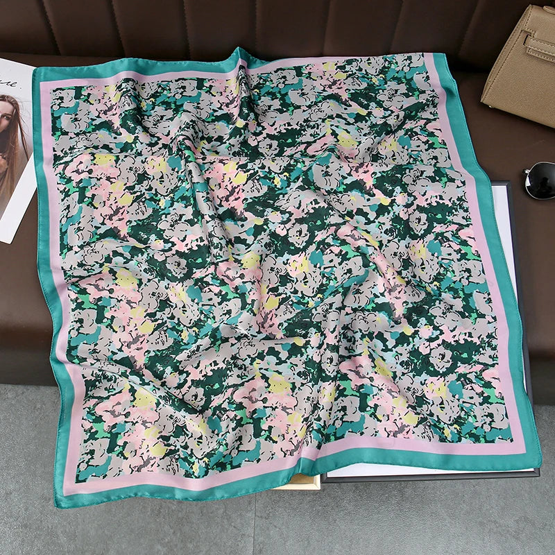 2025 Silk Shawl Print Headscarf Cat Hair Wrap Neckerchief Female Satin Square Scarf For Women Headband Foulard Hijab Bandana Quick Pick Grocers