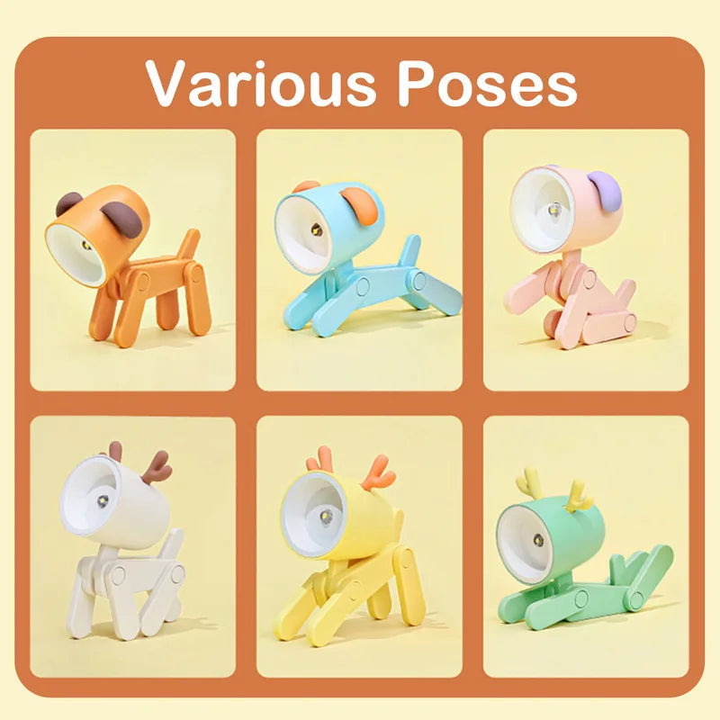 LED Night Light Mini Folding Desk Lamp Cute Pet Lights Dog Deer Portable Night Light Student Living Room Decor Gift Quick Pick Grocers