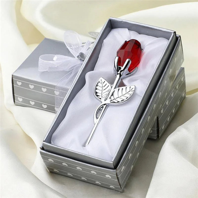 6 Colors Crystal Glass Rose Flower Figurines Craft Valentine's Day Favors X'mas Lovers' Gift Souvenir Home Wedding Decoration Econic Blanks