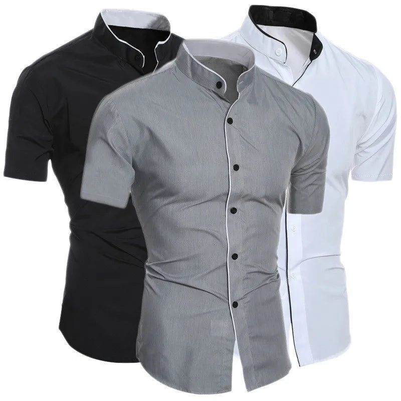 New men's solid color casual commuting short sleeved shirt Quick Pick Grocers