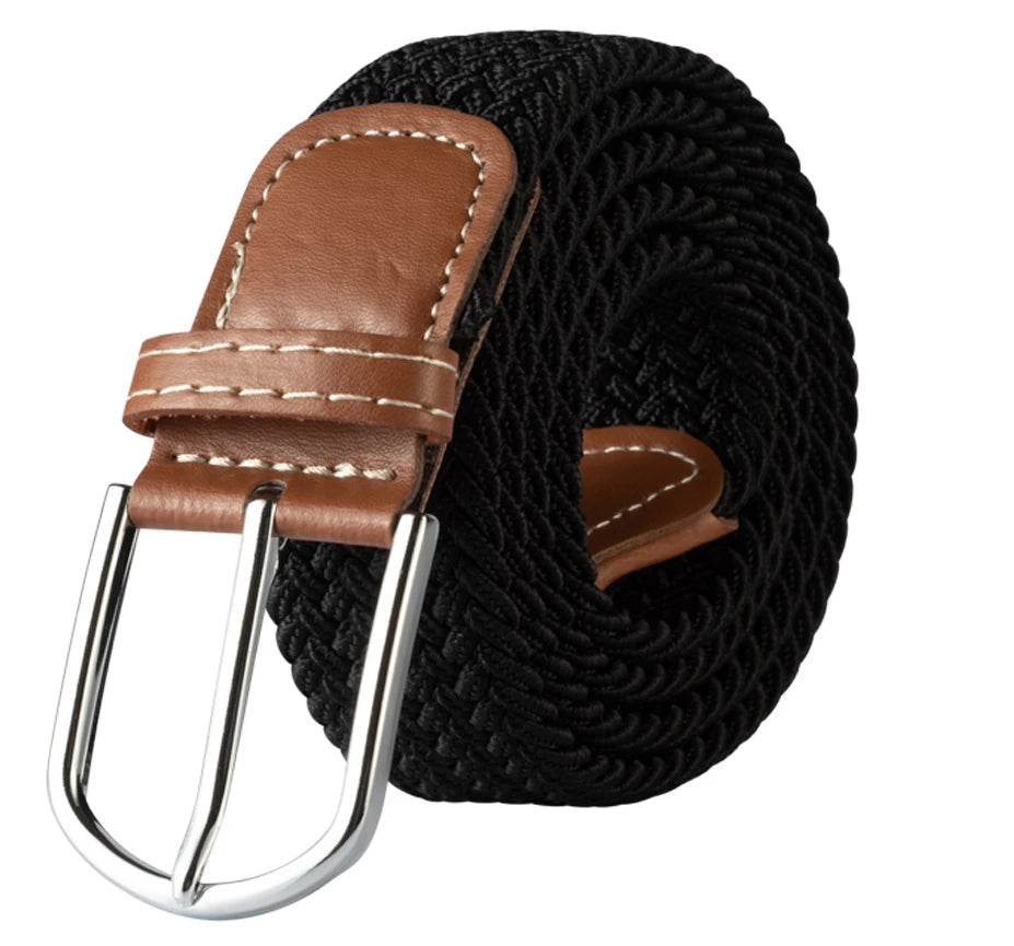 107/120/130CM Fashion Female Elastic Casual Stretch Woven Belt Unisex Canvas Elastic Belts for Women Jeans Pin Buckle Men Belt Quick Pick Grocers