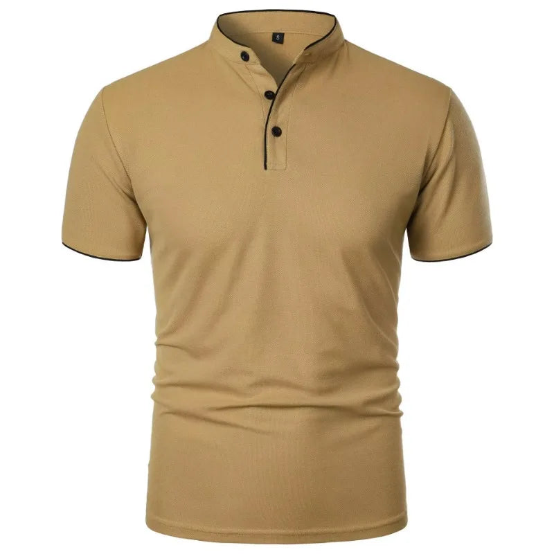 New Men's Short Sleeve Collar Polo Shirts Summer Solid Color Casual Polo Shirt Trendy Breathable Loose Basic Splice Oversize Top Quick Pick Grocers