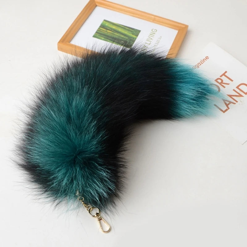 Plush-Fox Tail Keychain Furry Racoon Tail Keyring Keychain 28cm Animal Tail Key-Pendant Pompoms Keyring Holder Bag-Decor Econic Blanks