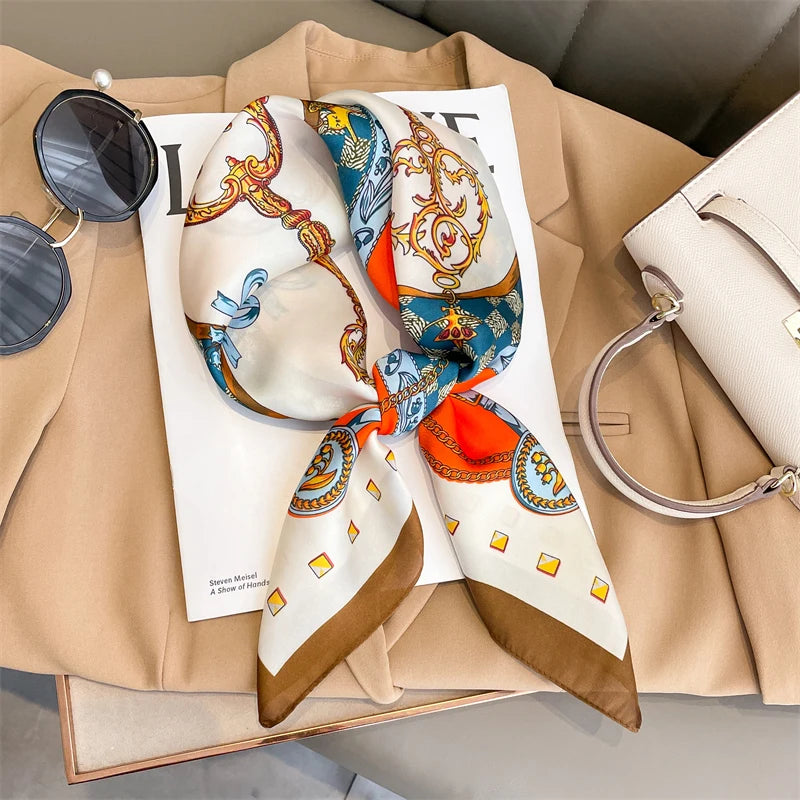 60Colors Luxury Scarf Women 70*70Cm Silk Feel Square Hair Wrapping Foulard Satin Shawl Big Size Head Bandana Hijab Handkerchief Quick Pick Grocers
