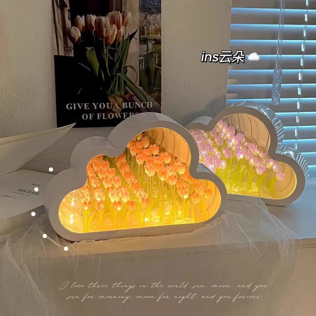 Tulip Cloud Sea of Flowers Handmade Night Light Creative Light Atmosphere Light Transparent Qixi Lovers Gift Desktop Decoration Econic Blanks