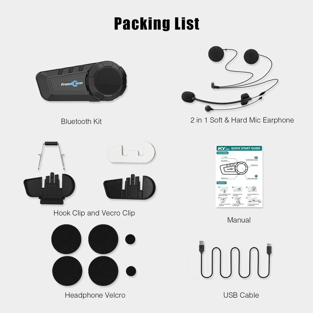 Freedconn KY Pro Motorcycle Intercom Bluetooth helmet Headset Motorbike 6 Riders 1000M Moto Group Waterproof Interphone Quick Pick Grocers