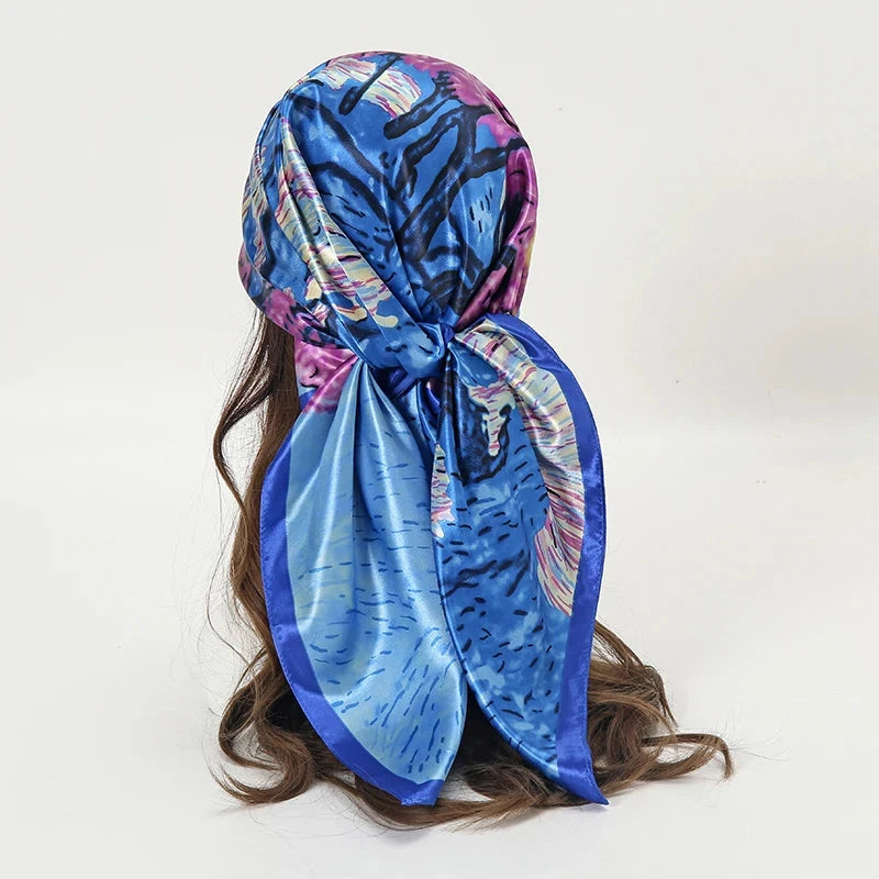 Satin Square Scarf Women Muslim Hijab Elegant 2025 Print Silk Neckerchief Shawl Wraps Headband Handle Hair Accessories Bandana Econic Blanks