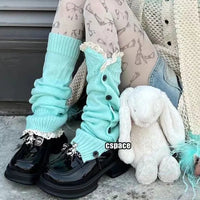 JK Girls Leg Sock Set Lolita Button Lace Warm Sock Set New Button Lace Sock Set Straight Knitted Leg Warmers Quick Pick Grocers