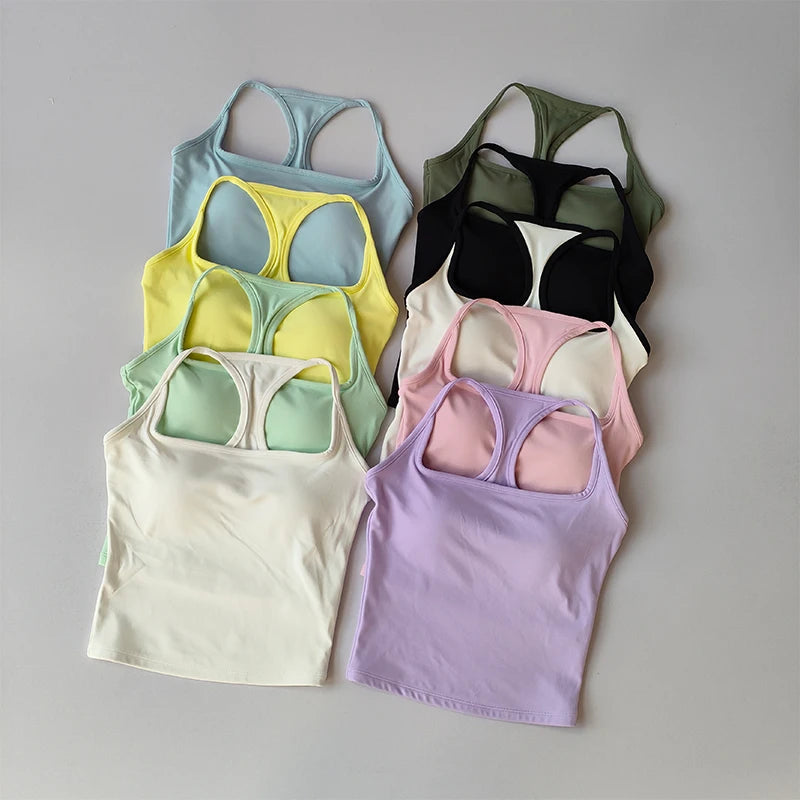 Sports and Fitness Vest with Chest Pad Summer Shockproof Beauty Back Nude Feeling Suit Pilates Training Yoga Top Yoga Clothing Quick Pick Grocers