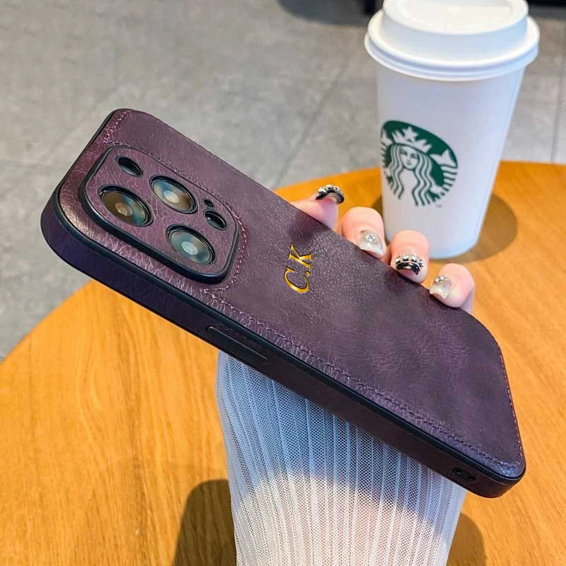 Personalized Name Classic Leather Case For iPhone 17 16 15 14 13 12 11 Pro Max 17 Air Luxury Customized Initials Engraved Cover Quick Pick Grocers