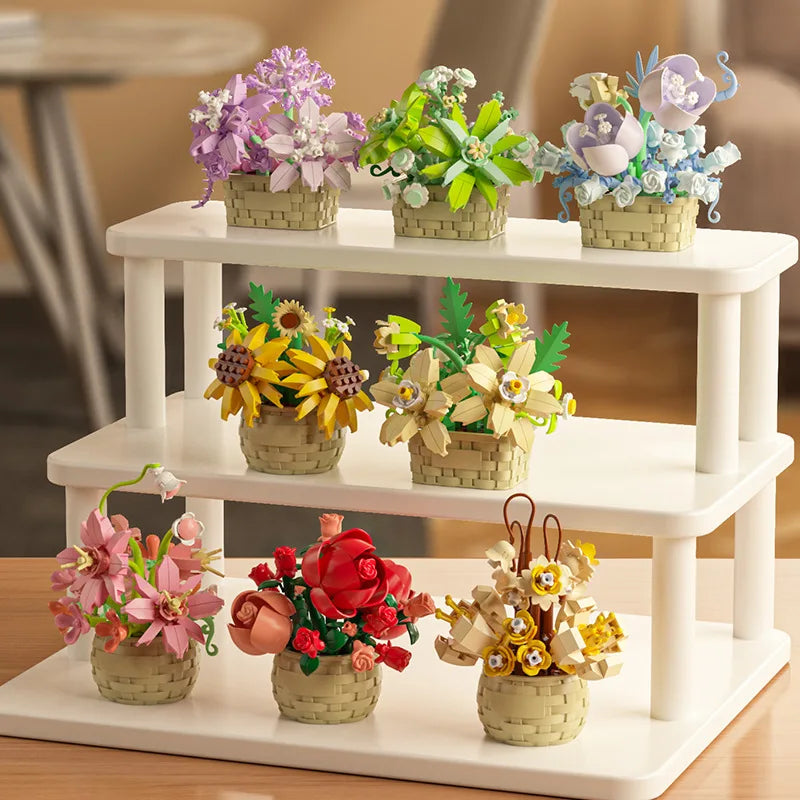 DIY MOC Potted Rose Sunflower Plants Succulents Bonsai Tree Gardens Romantic Building Blocks Model Bricks Kids Sets Kits Toys Purest Peak Salt