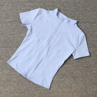 Summer High Quality Waist Slimming Training Tops Women's Quick-drying Tight Stand Collar Full Zipper Short Sleeves Yoga shirts Quick Pick Grocers