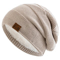 New Unisex Slouchy Winter Hats Add Fur Lined Men And Women Warm Beanie Cap Casual Label Decor Winter Knitted Hats Purest Peak