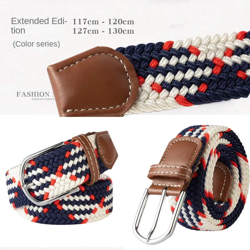 107/120/130CM Fashion Female Elastic Casual Stretch Woven Belt Unisex Canvas Elastic Belts for Women Jeans Pin Buckle Men Belt Quick Pick Grocers