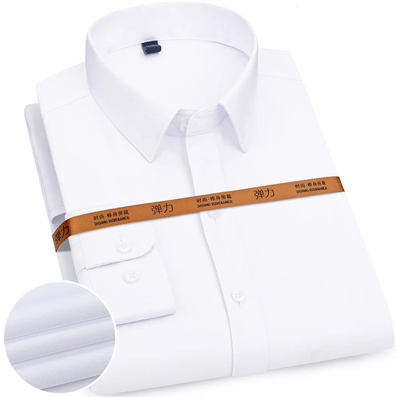 New Men's Solid Color Business Shirt Formal Fashion Thin Classic Basic Casual Slim White Long Sleeve Social Shirt Brand Clothes Quick Pick Grocers