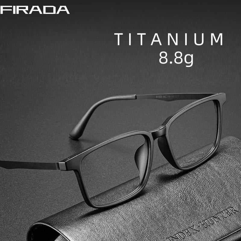 FIRADA Fashion Comfortable Glasses Retro Business Titanium Eyewear Square Optical Prescription Eyeglasses Frame For Men A1003 Econic Blanks