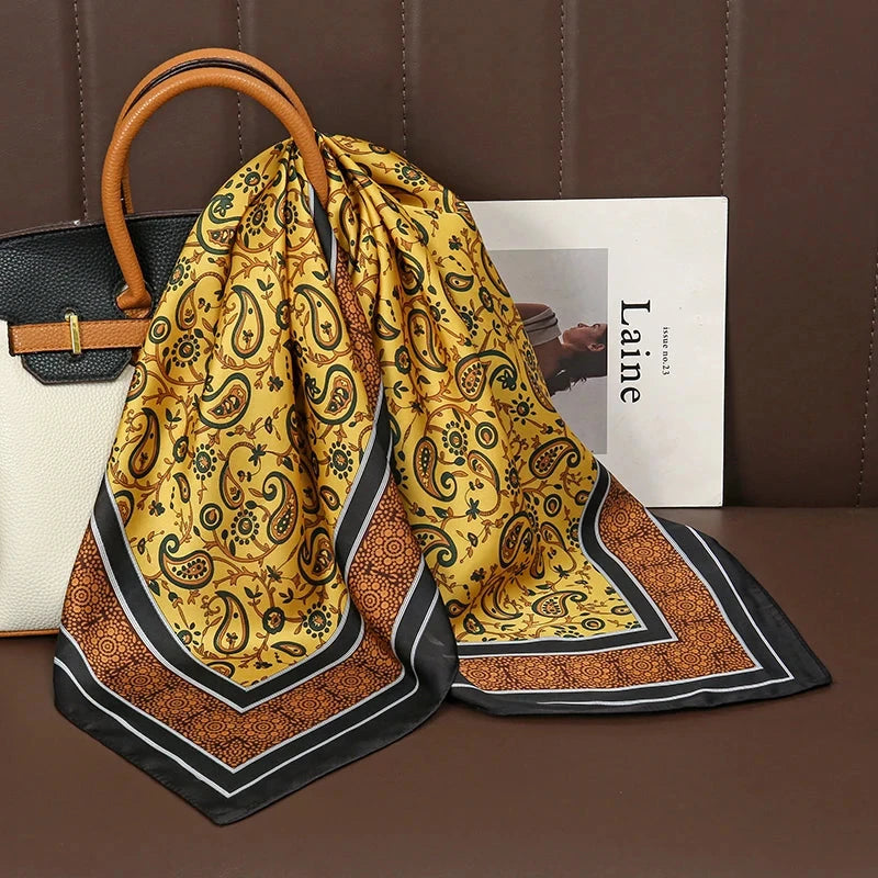 Luxury Print Satin Silk Square Scarf for Women Shawl Hijab Neckerchief Female Hair Ribbon Headband Fashion Wrap Bandana 2023 New Econic Blanks
