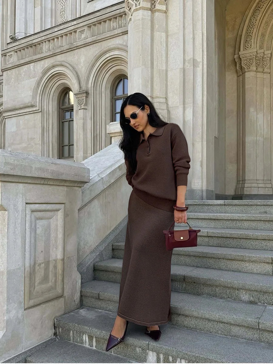 Hirsionsan Winter Thick Women Knitted Suits Soft 2 Pieces soft Female Sets Polo Neck Sweater & Wide Leg Pants Knitted Outfit Quick Pick Grocers