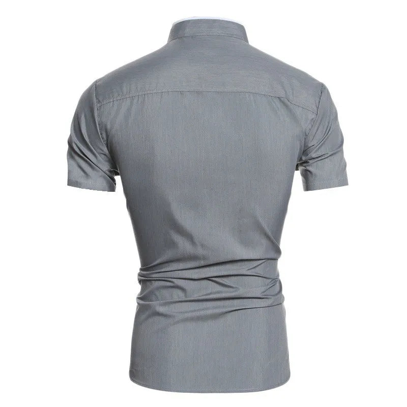 New men's solid color casual commuting short sleeved shirt Quick Pick Grocers