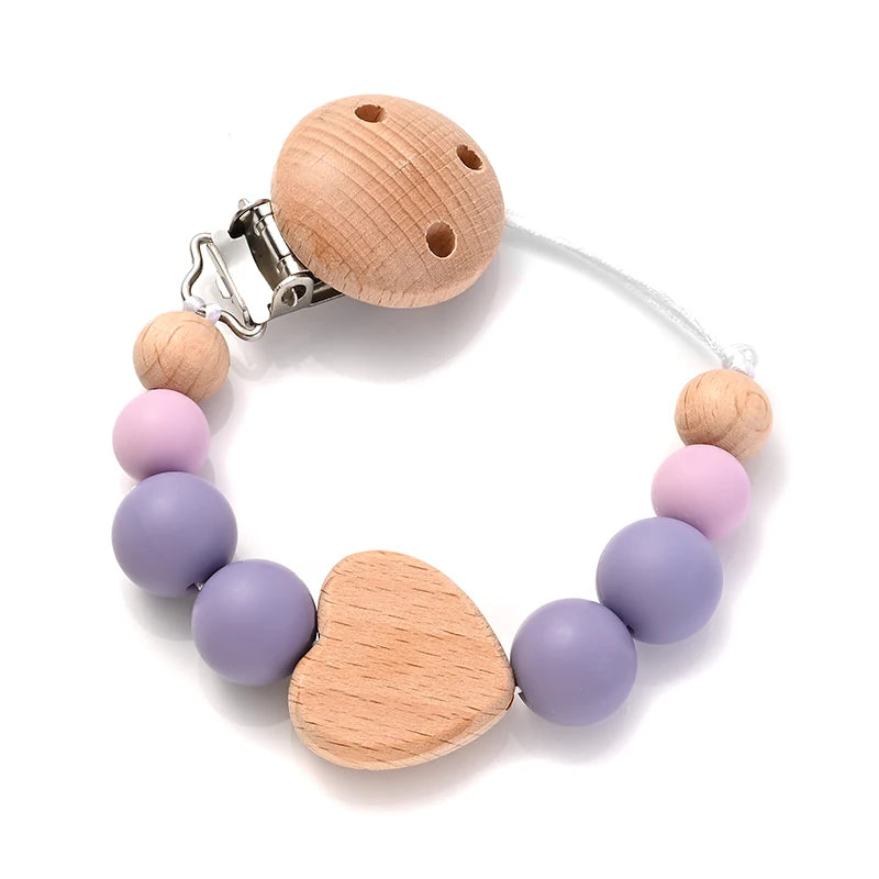 Baby Pacifier Chain Clips Wood Pentagram Teether Silicone Round Beads Teething Chain For Baby Care Soother Chew Toys Shower Gift Purest Peak