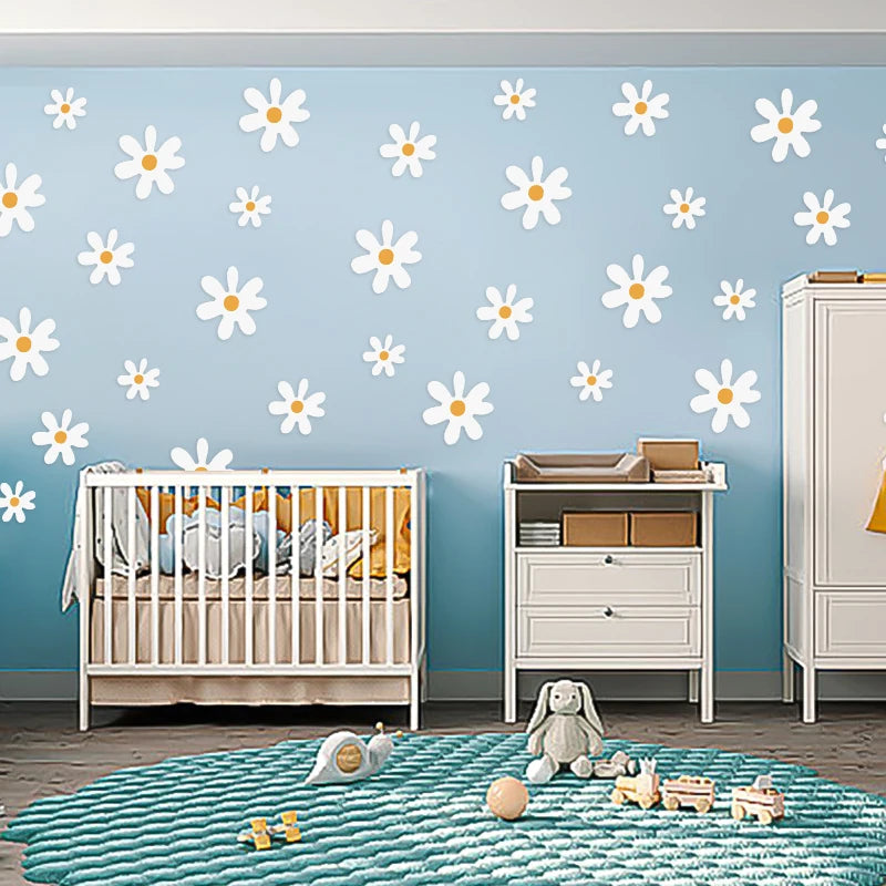 White Daisy Flower Wall Stickers Kids Room Living Room DIY Art Decas Baby Nursery Home Decoration PVC Window Sticker Quick Pick Grocers