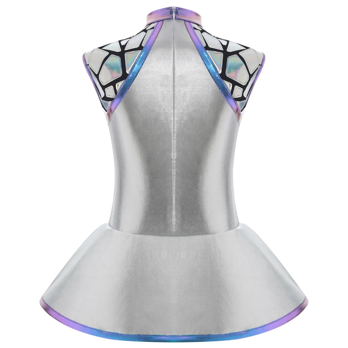 Girls Shiny Alien Outerspace Halloween Cosplay Costume Sleeveless Mock Zip Neck Tutu Dance Dress for Future World Party Quick Pick Grocers