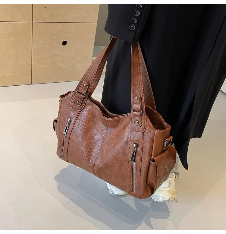 Soft Interior Compartment Shoulder Bags 2026 High Quality Contrasting Colors Bags for Women Fashion Zipper Pu Women's Handbags Quick Pick Grocers