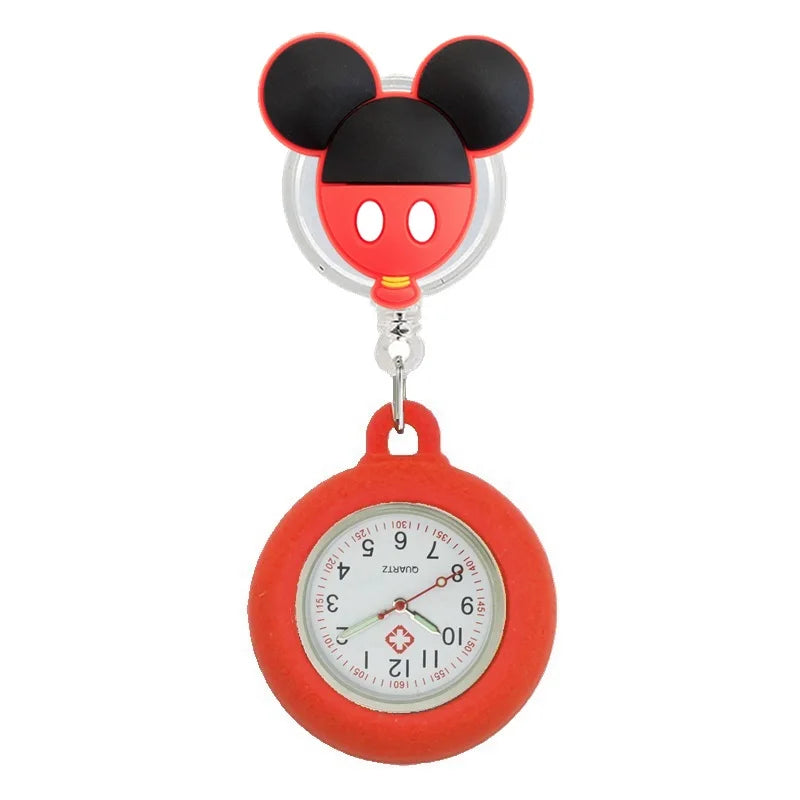 Retractable Lovely Cartoon Pattern Nurse Doctor Pocket Hang Clips Watches Colourful Hospital Medical Women Mens Badge Reel Clock Quick Pick Grocers