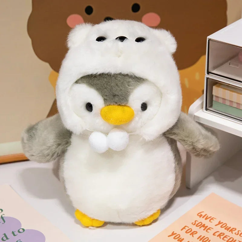 New Cute Penguin Plush Toy Baby Comforting Sleep Doll Fluffy Penguin Wearing Clothes Hats Stuffed Animal Pillow Birthday Gifts Purest Peak