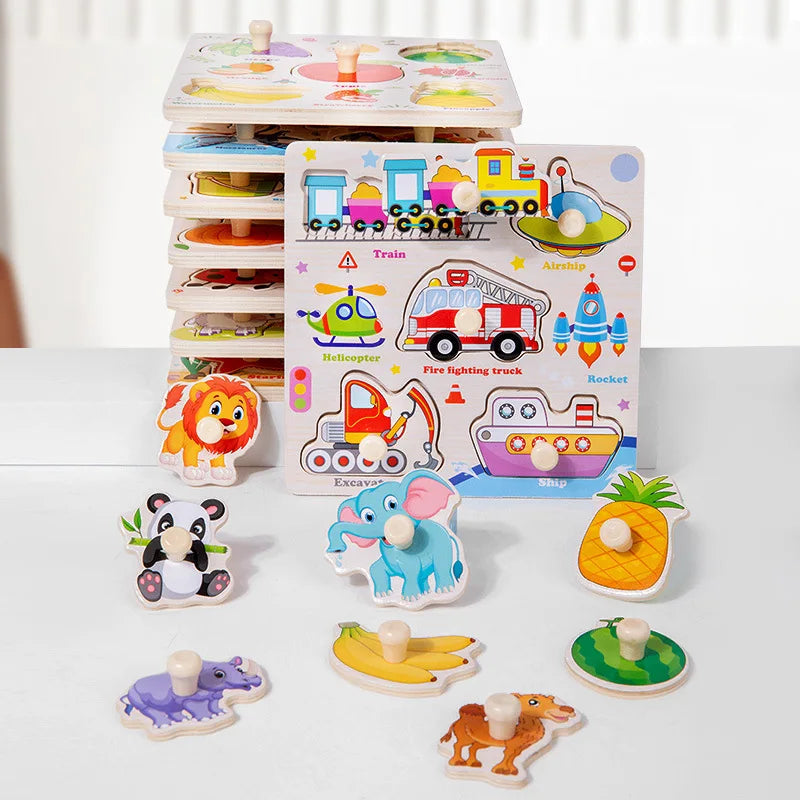 Baby Wooden Puzzles Montessori Toys 1 2 3 Years Toddler Toys Hand Grab Board Alphabet Number Cognition Learning Educational Toys Quick Pick Grocers