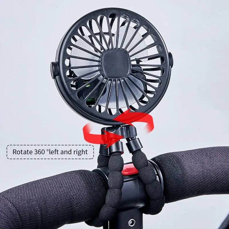 New Multifunctional Childrens Stroller Mini Fan Portable USB Charging Small Fan Mobile Phone Holder Outdoor Handheld Octopus Fan Purest Peak