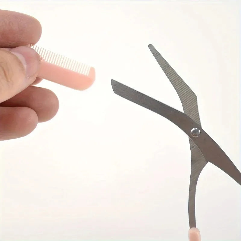 1 Pcs Pink Eyebrow Trimming Scissors with Built-in Comb - Stainless Steel, Precise Grooming Tool, Creating Perfect Eyebrows Quick Pick Grocers