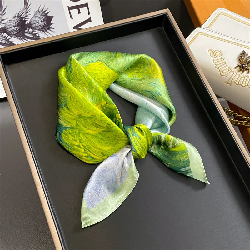 2025 Fashion 100% Real Silk Scarf 53cm Square Bandelet Women's Silk Temperament Small Scarf Neck Decorative Wrap Printed Scarves Quick Pick Grocers