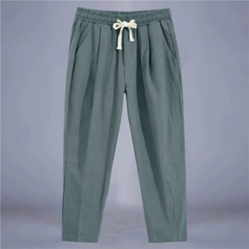 Men's Trousers Cotton Linen Fashion Casual Pants Solid Color Breathable Loose Shorts Straight Drawstring Pants Streetwear Men Quick Pick Grocers