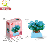 HUIQIBAO MOC Flower Succulent Potted Model Building Block DIY Eternal Bouquet Home Desk Plant Decor Brick Girl Gift Children Toy Quick Pick Grocers